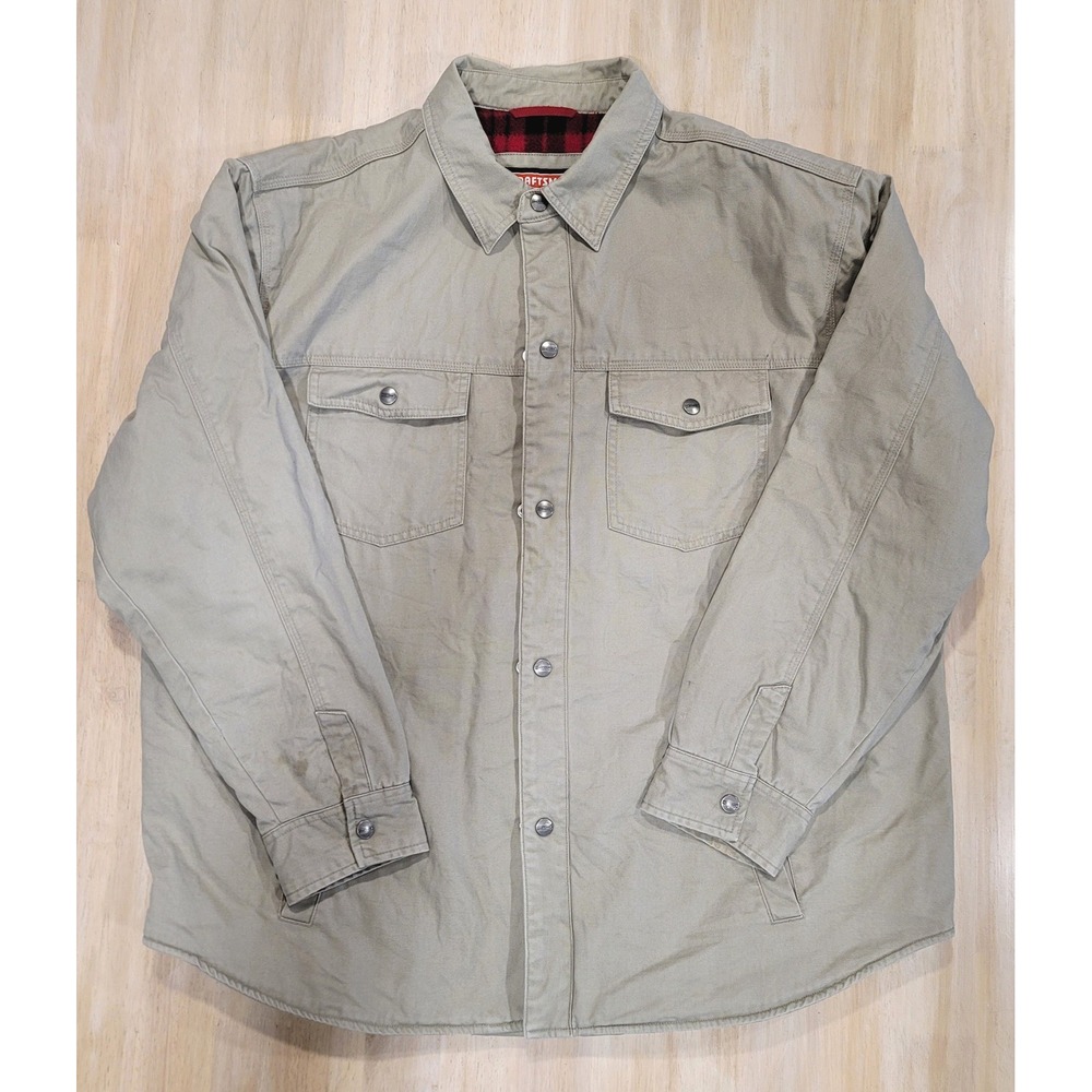 Craftsman Mens XL Tan Canvas Fleece Lined Snap Front Chore Utility Jacket